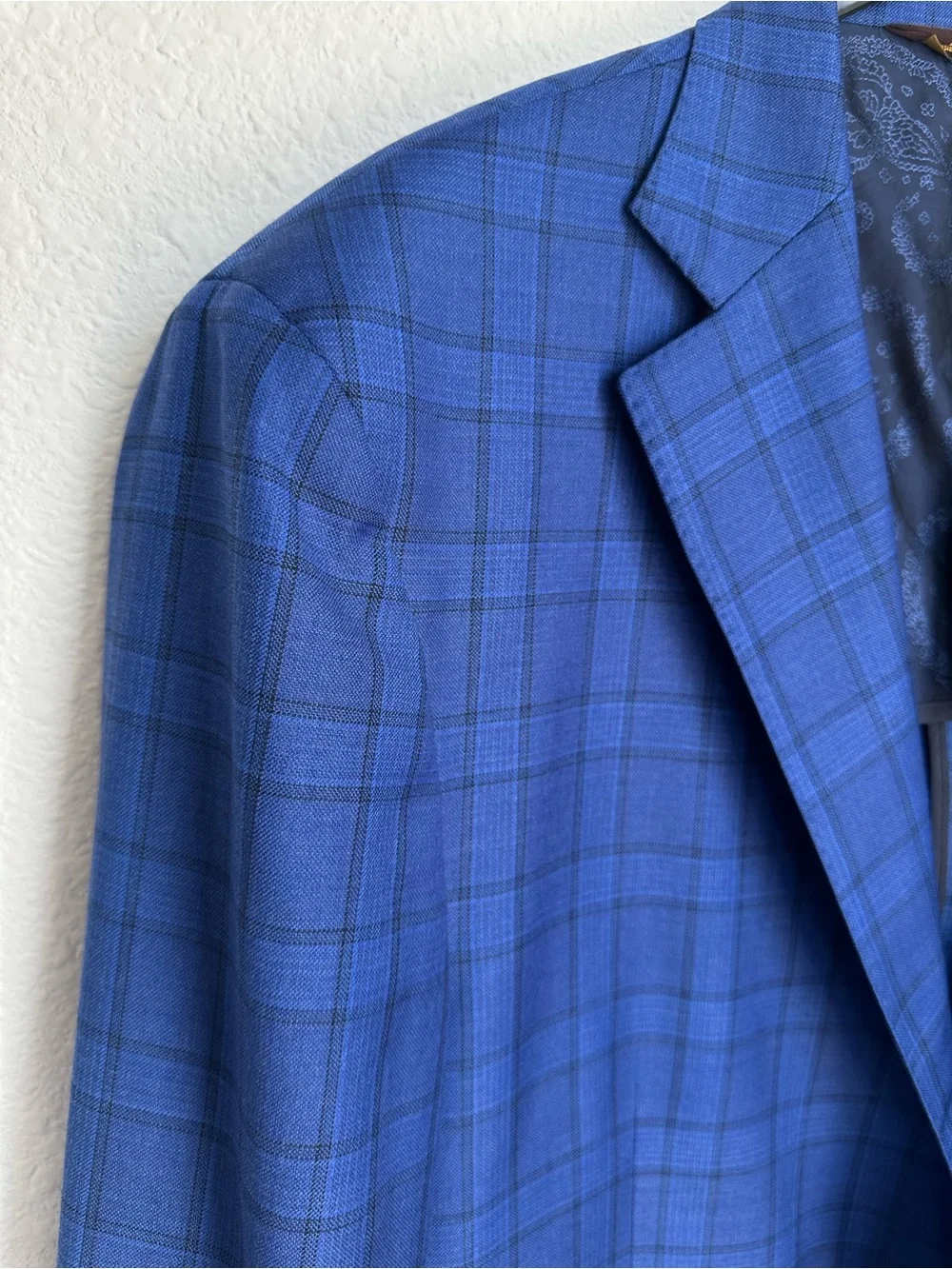 Robert Talbott Carmel Loro piana Wool blazer‎ blue plaid 46T s130 Sport Coat